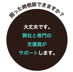 困った時相談できますか？ 大丈夫です。弊社と専門の支援員がサポートします。